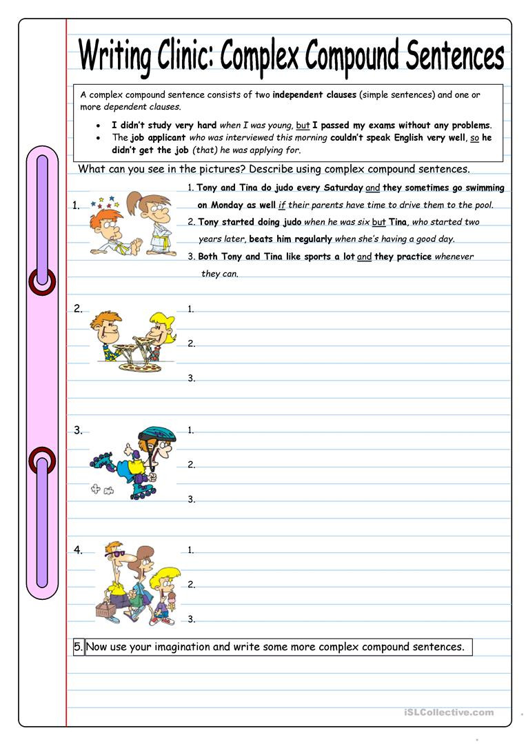 Compound Sentences Worksheet with Answers Writing Clinic Plex Pound Sentences English Esl