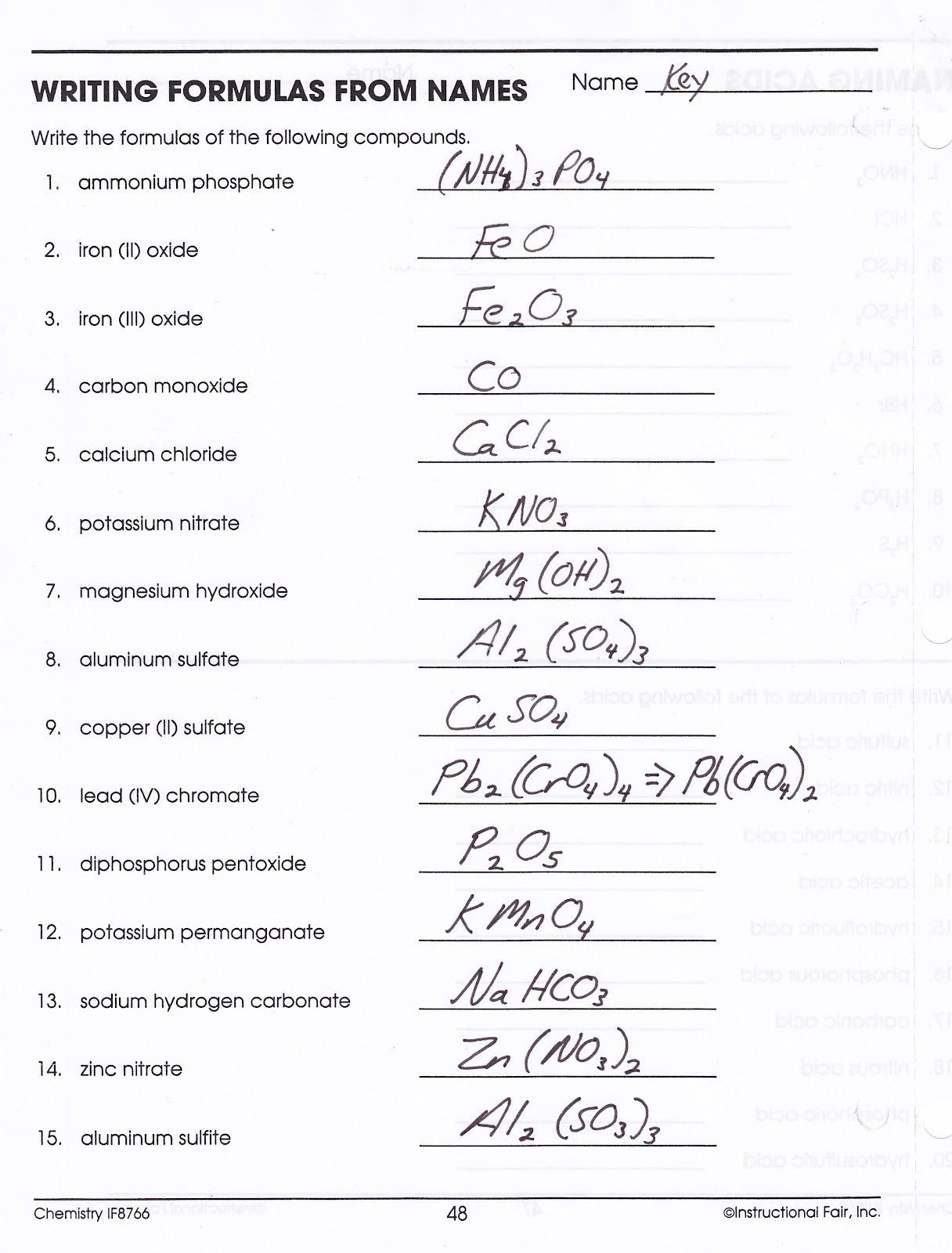 Compounds Names and formulas Worksheet Naming Chemical formulas