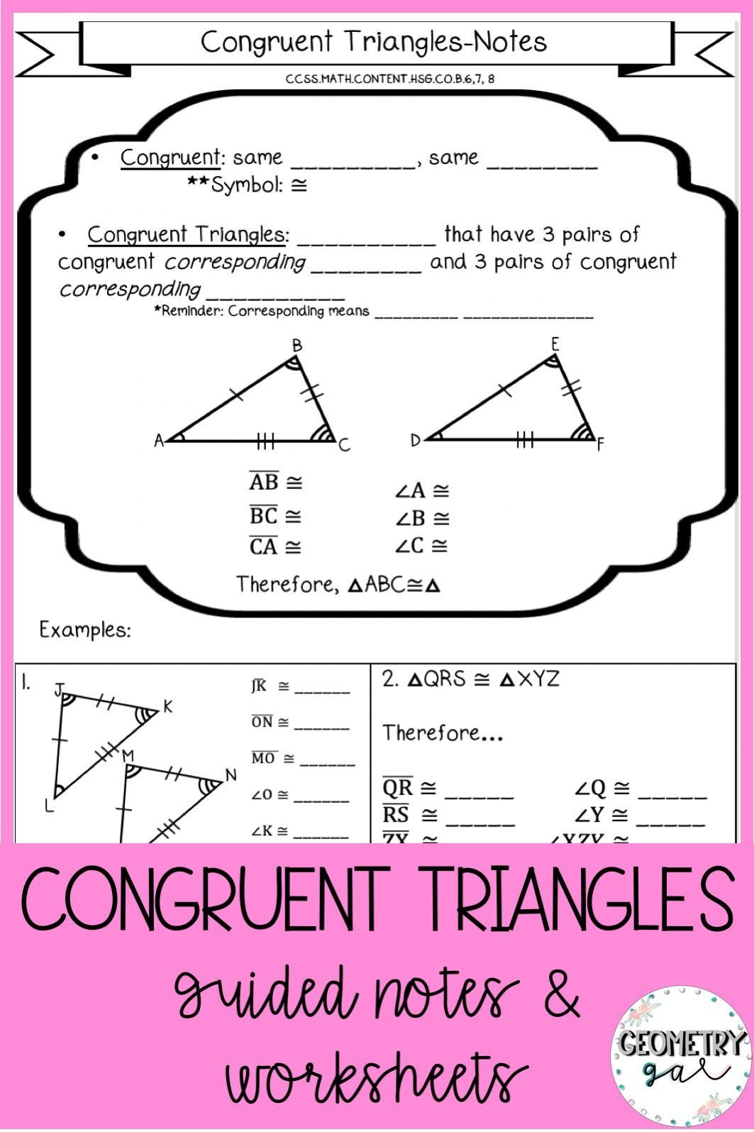 Congruent Triangles Worksheet Answers Congruent Triangles Notes and Worksheets