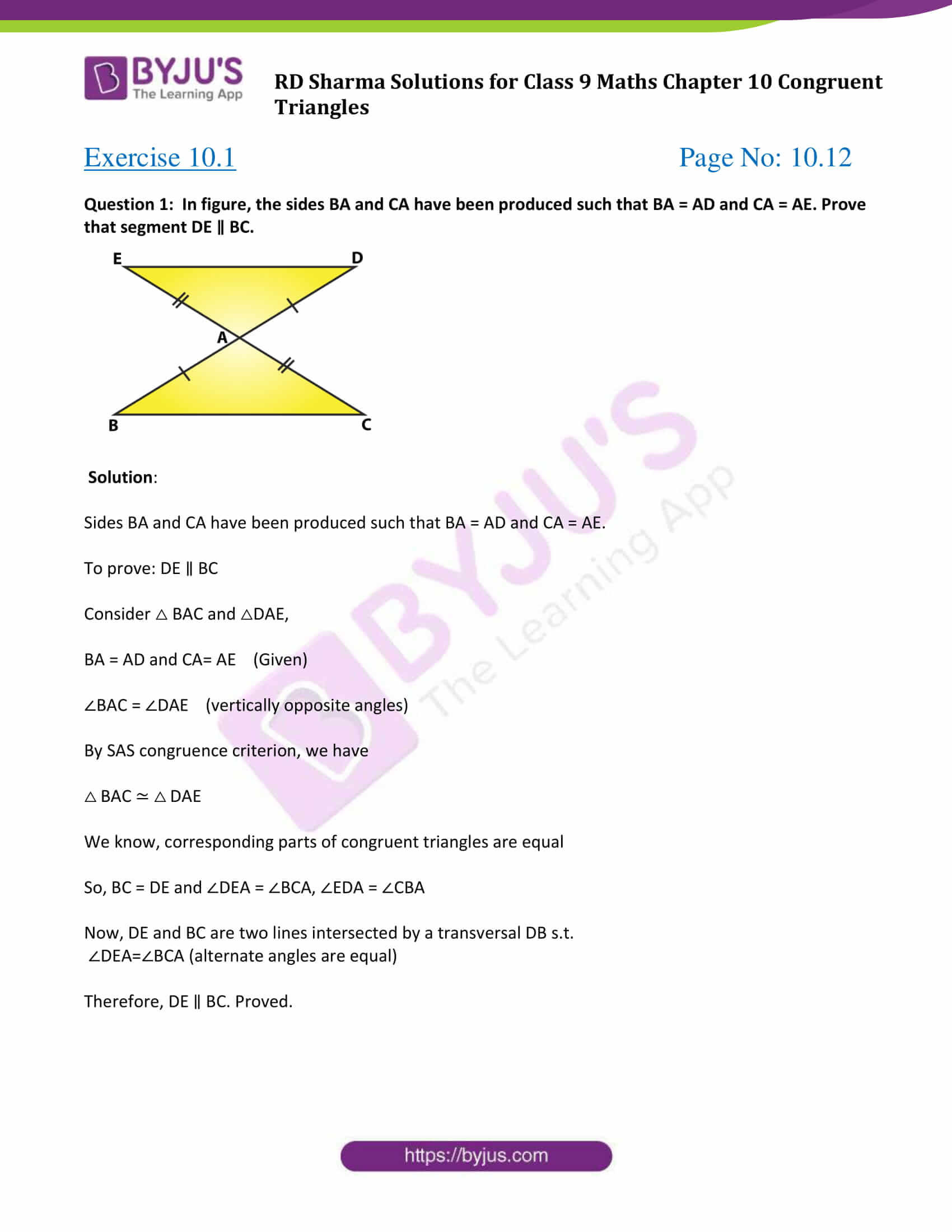 Congruent Triangles Worksheet Answers Rd Sharma solutions Class 9 Chapter 10 Congruent Triangles