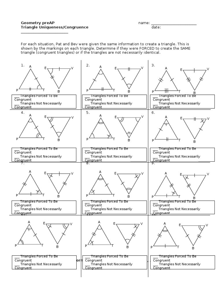 Congruent Triangles Worksheet Answers Triangle Congruence Start Up