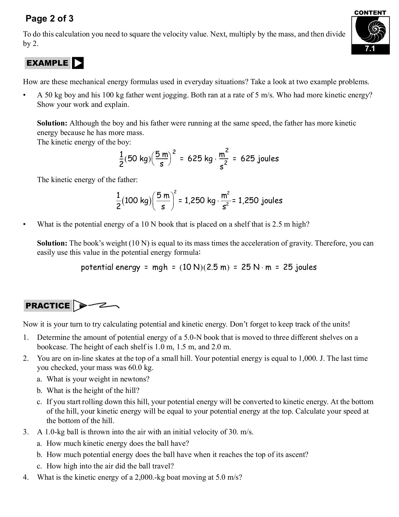 Conservation Of Energy Worksheet Answers 7 1 Potential and Kinetic Energy Cpo Science Pages 1 29