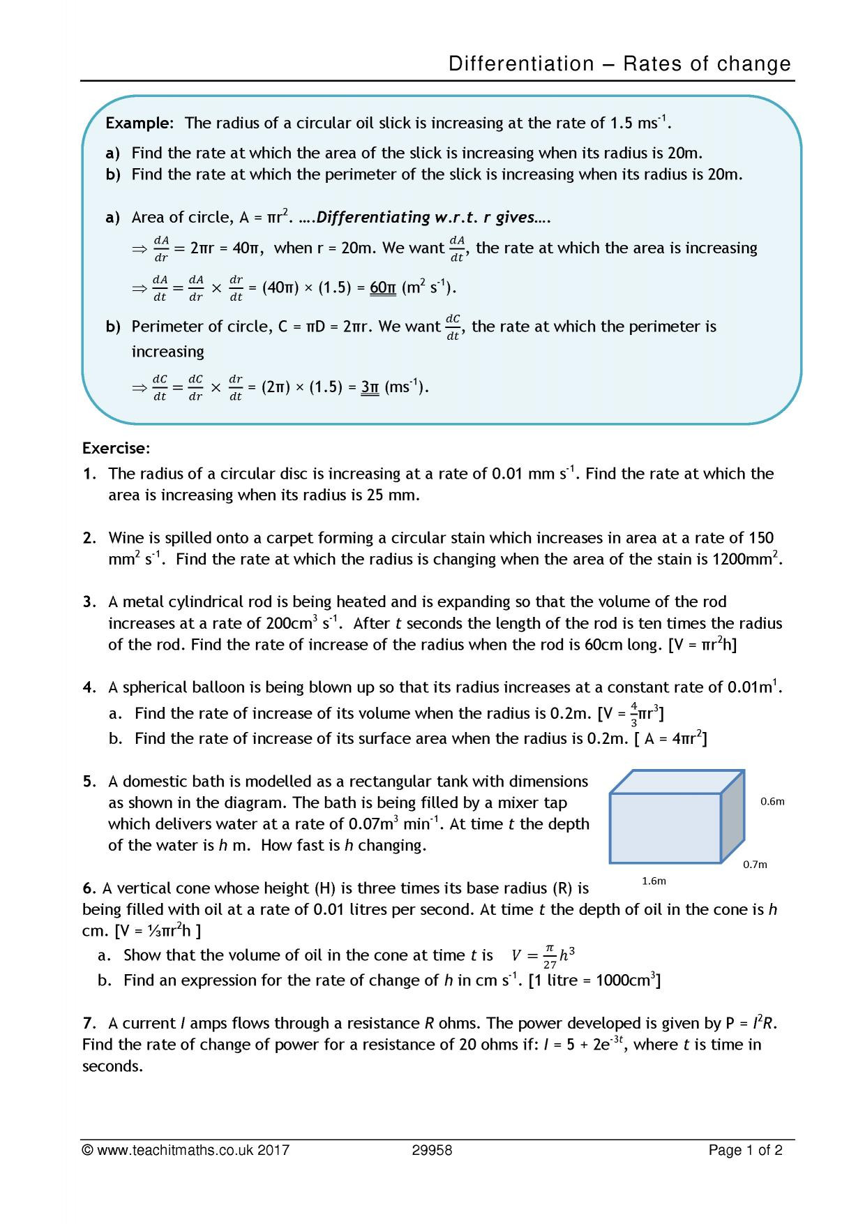 Constant Rate Of Change Worksheet Differentiation Rates Of Change