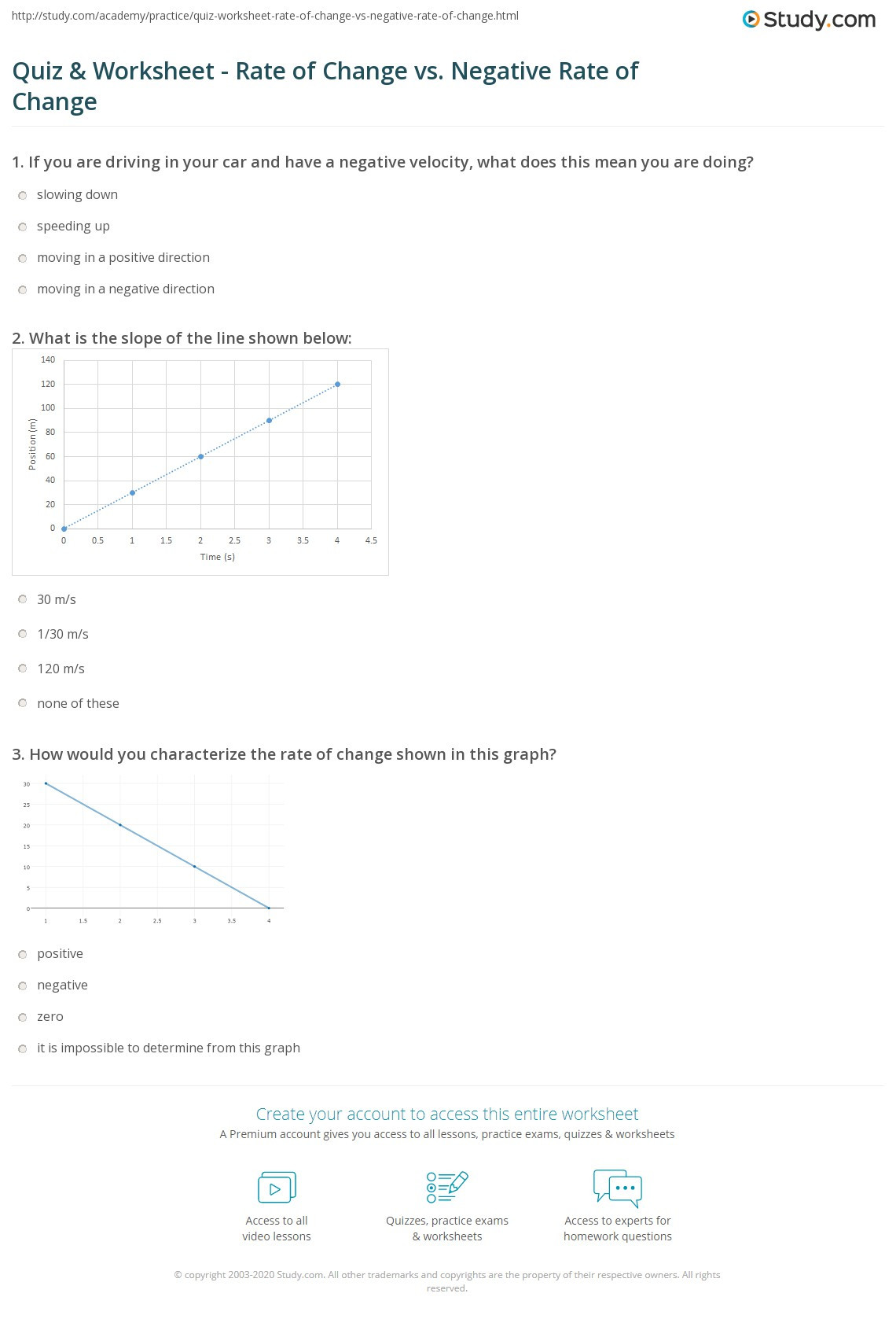 Constant Rate Of Change Worksheet Quiz &amp; Worksheet Rate Of Change Vs Negative Rate Of