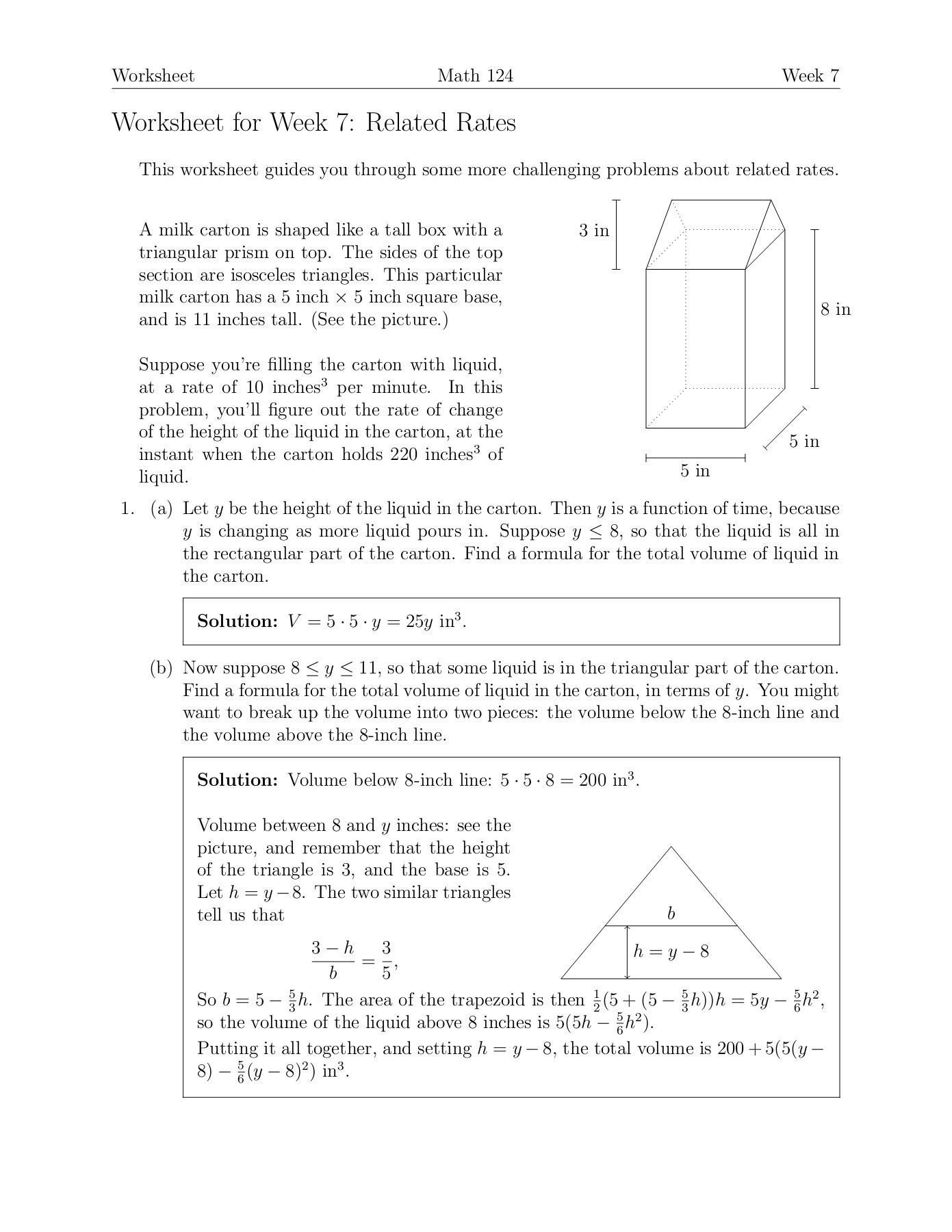 Constant Rate Of Change Worksheet Worksheet for Week 7 Related Rates Department Of