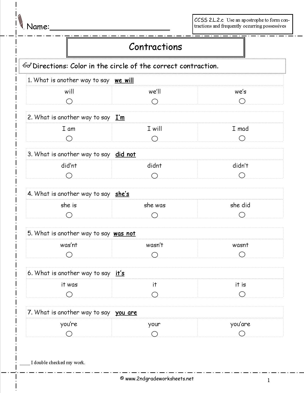 Contractions Worksheet 2nd Grade 20 Contractions Worksheet 3rd Grade