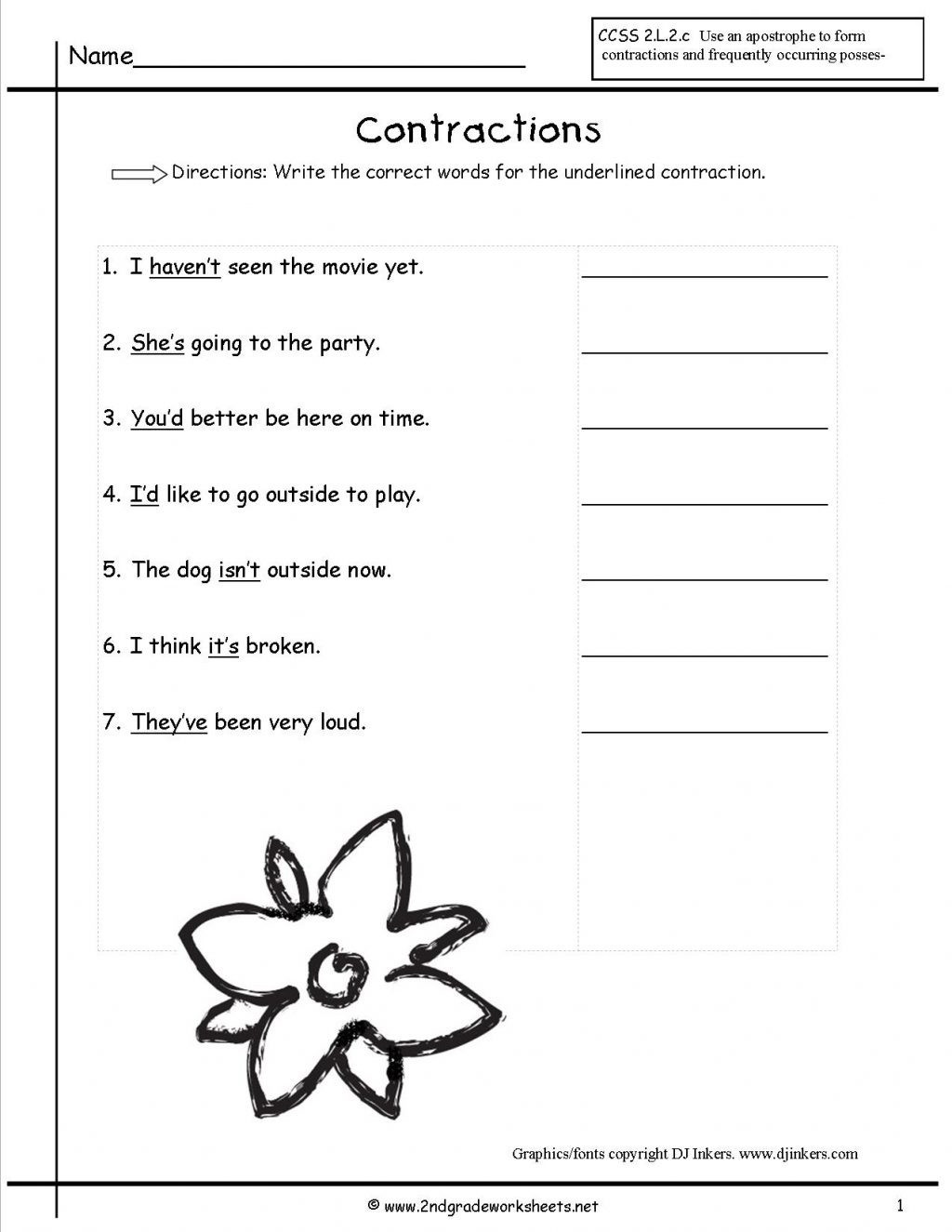 Contractions Worksheet 2nd Grade 4 Free Grammar Worksheets Second Grade 2 Punctuation