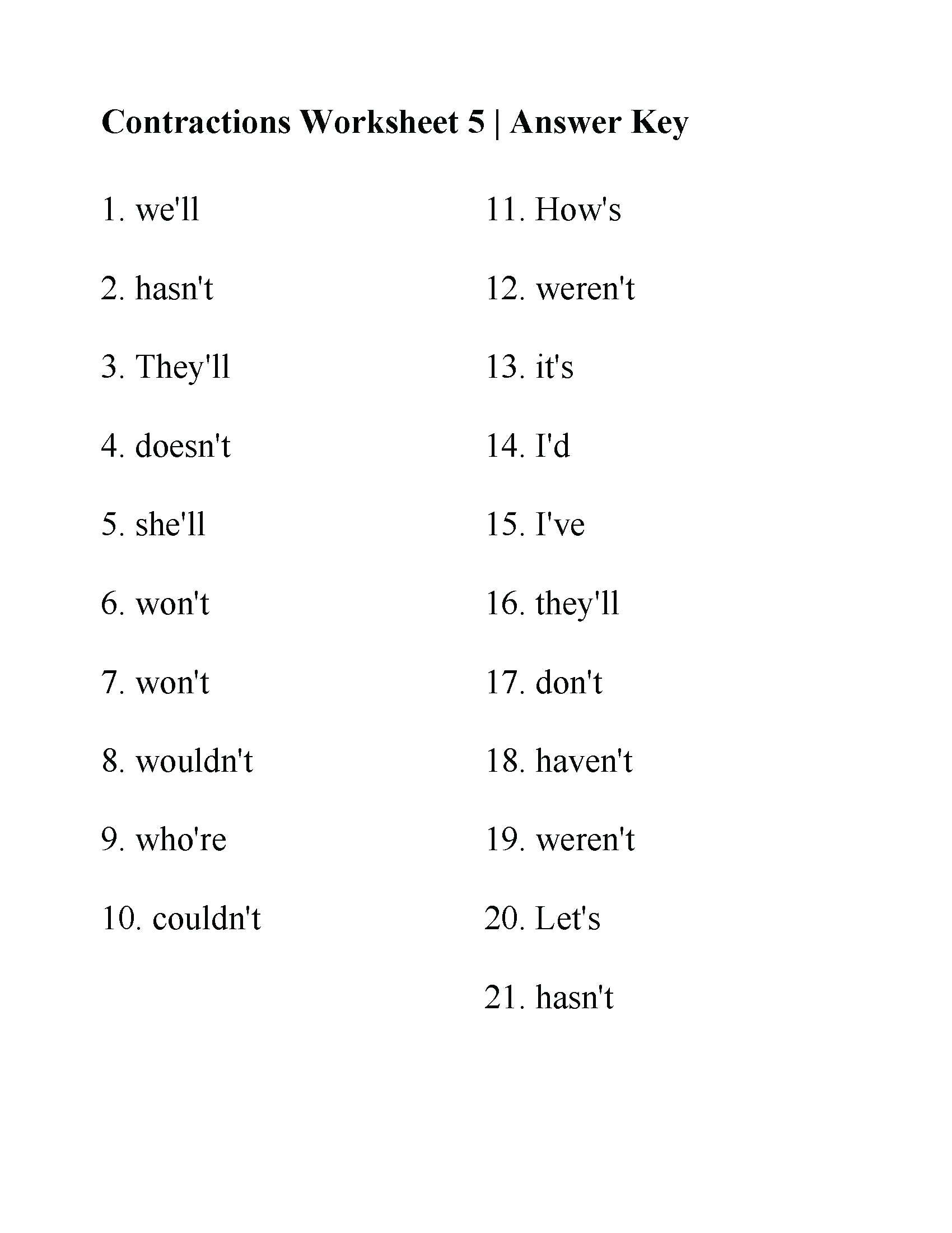 Contractions Worksheet 2nd Grade Contractions Worksheets Contractions Worksheet Contractions