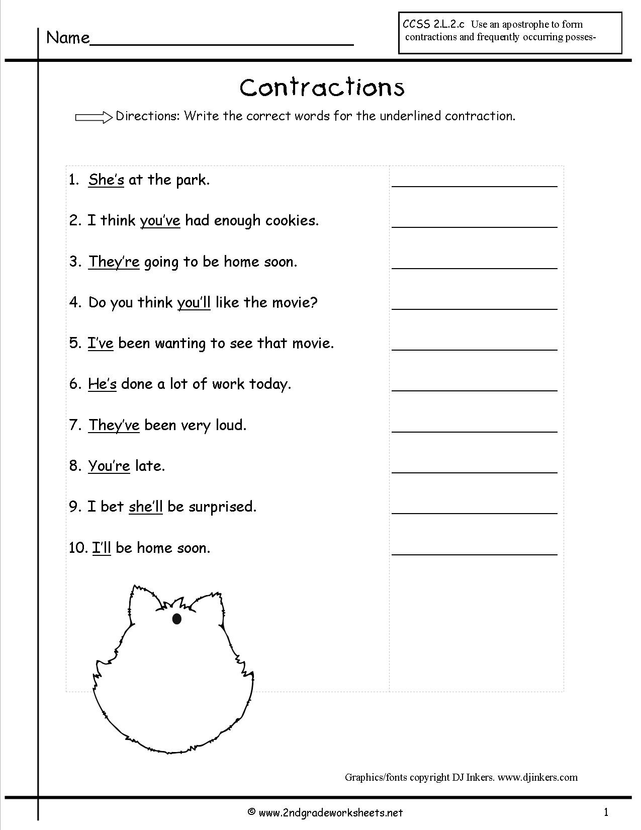 Contractions Worksheet 2nd Grade Free Contractions Worksheets and Printouts Contraction 3rd