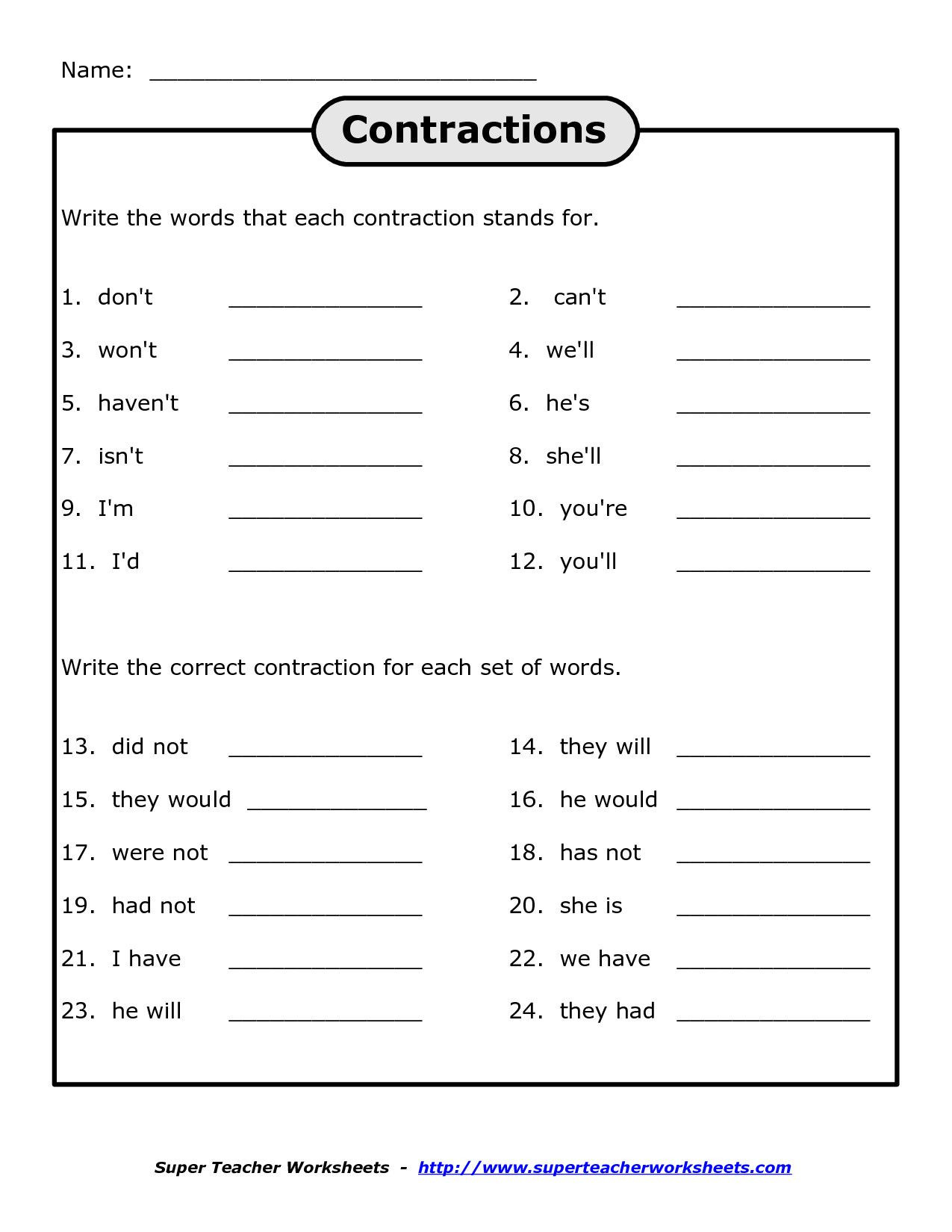 Contractions Worksheet 3rd Grade Pin On Dominic James