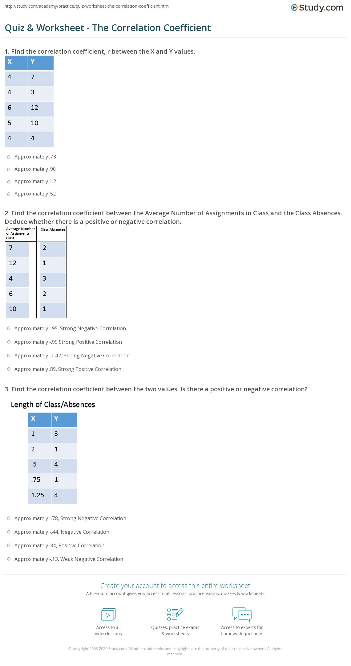 Correlation Vs Causation Worksheet Quiz &amp; Worksheet the Correlation Coefficient
