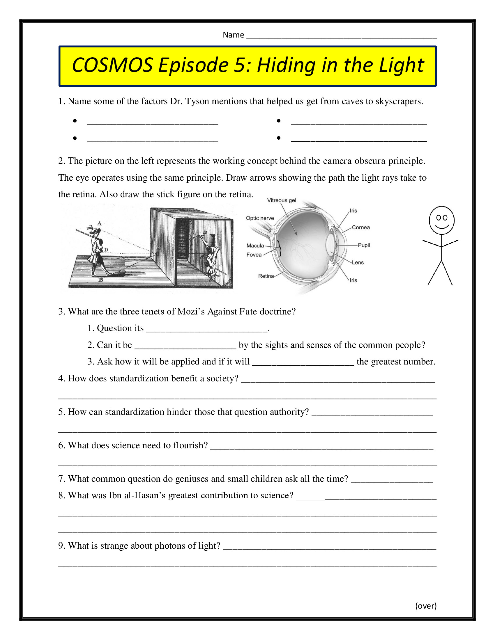 Cosmos Episode 1 Worksheet Answers Cosmos Episode 5 Hiding In the Light Worksheet 2014