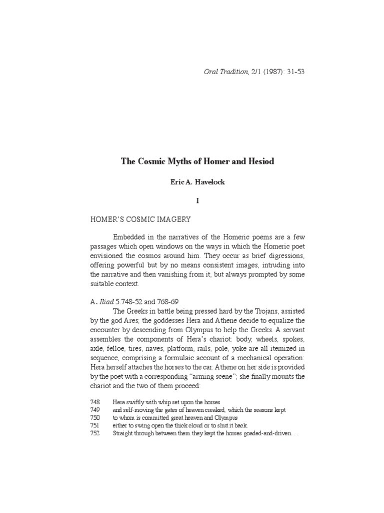 Cosmos Episode 1 Worksheet Answers the Cosmic Myths Of Homer and Hesiod oral Tradition 2 1