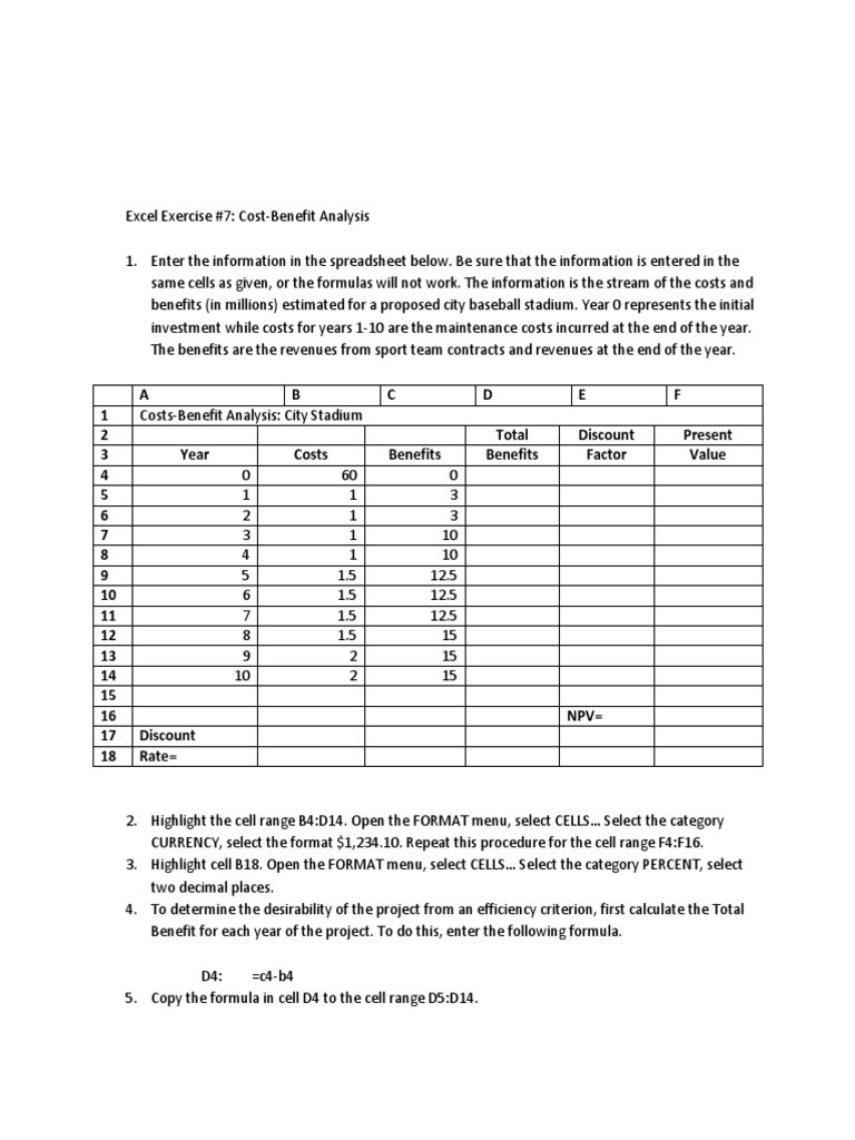 Cost Benefit Analysis Worksheet Excel Cost Benefit Analysis Net Present Value