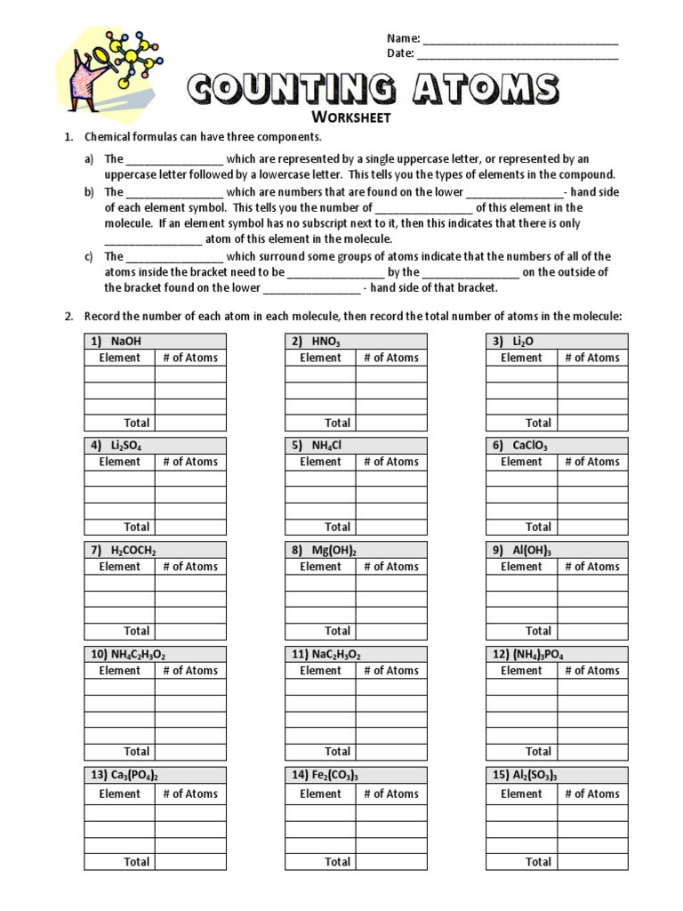 Counting atoms Worksheet Answers 13 Counting atoms Worksheet Chemical Pounds