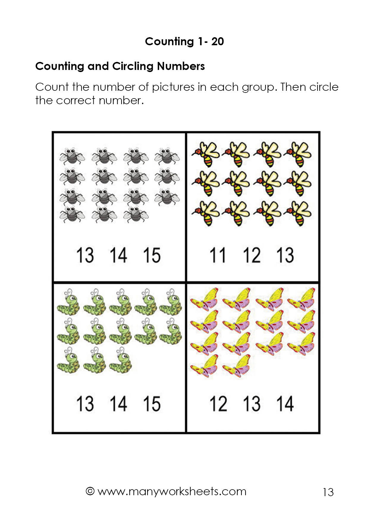 Counting to 20 Worksheet Counting to 20 and Circling the Numbers