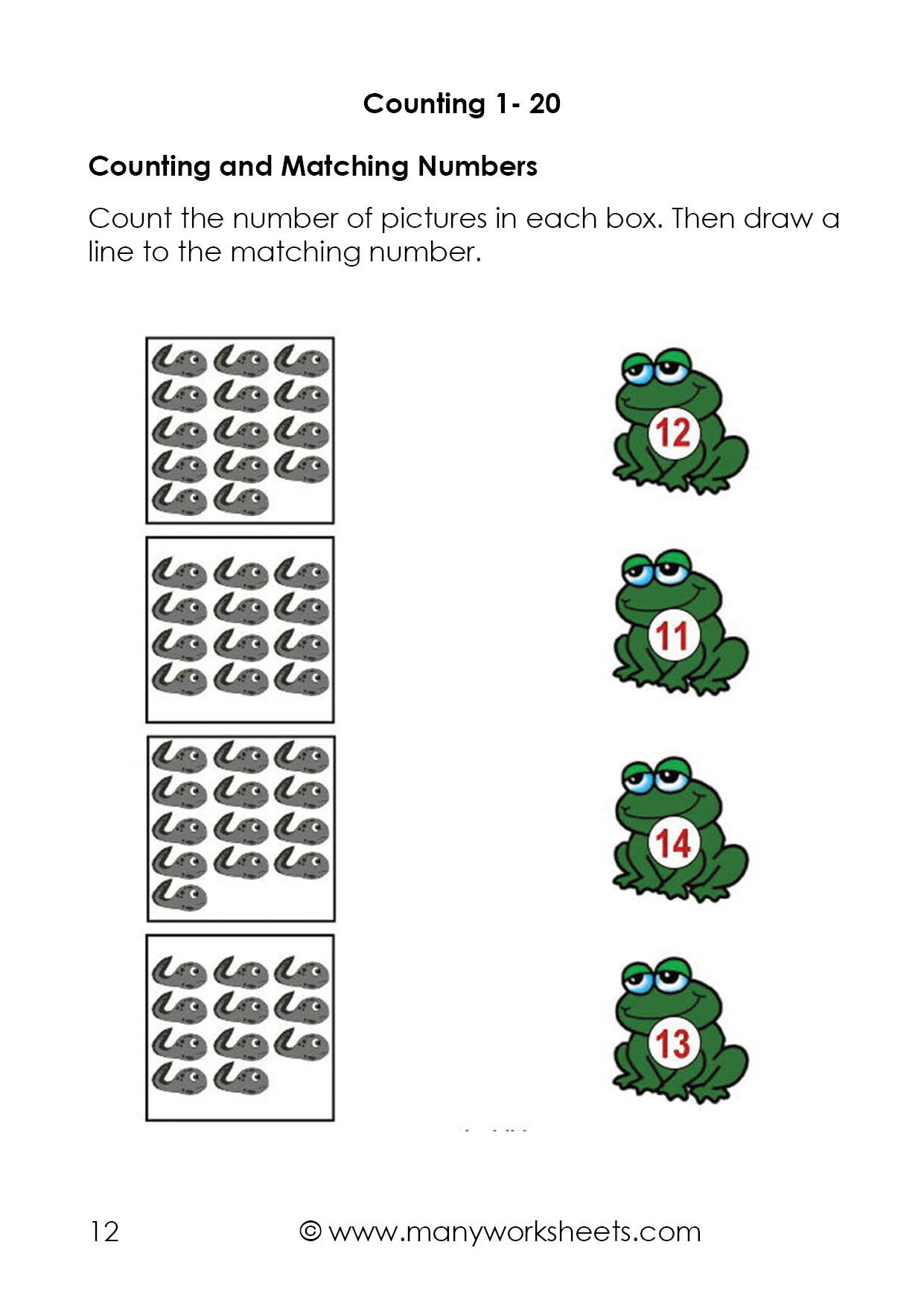 Counting to 20 Worksheet Counting to 20 and Matching Numbers Worksheets