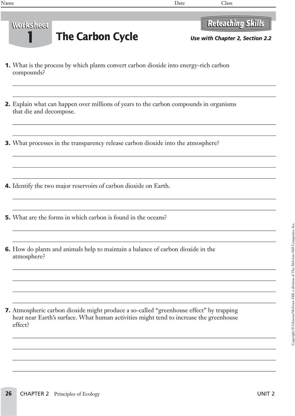 Cycles Worksheet Answer Key the Carbon Cycle Worksheet 1 Answers Nidecmege