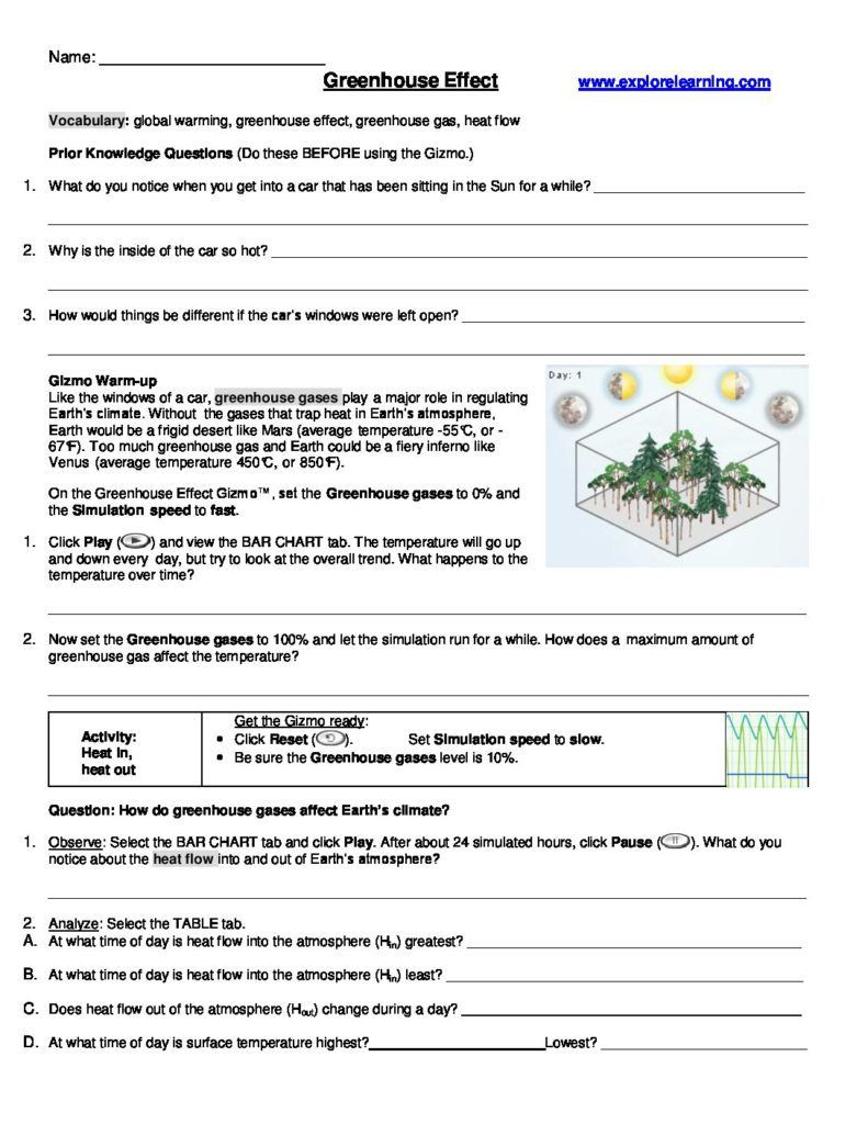 Darwin039s Natural Selection Worksheet Greenhouse Effect Gizmo