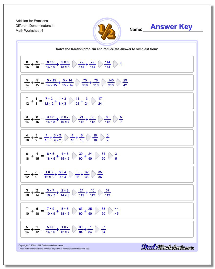 Decomposing Fractions 4th Grade Worksheet Worksheet Fraction Addition Different Denominator V4
