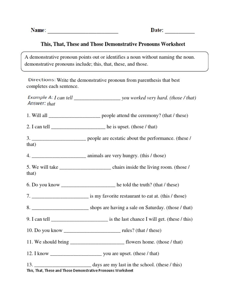 Demonstrative Adjectives Spanish Worksheet This that these Those Demonstrative Pronouns 2 Pdf