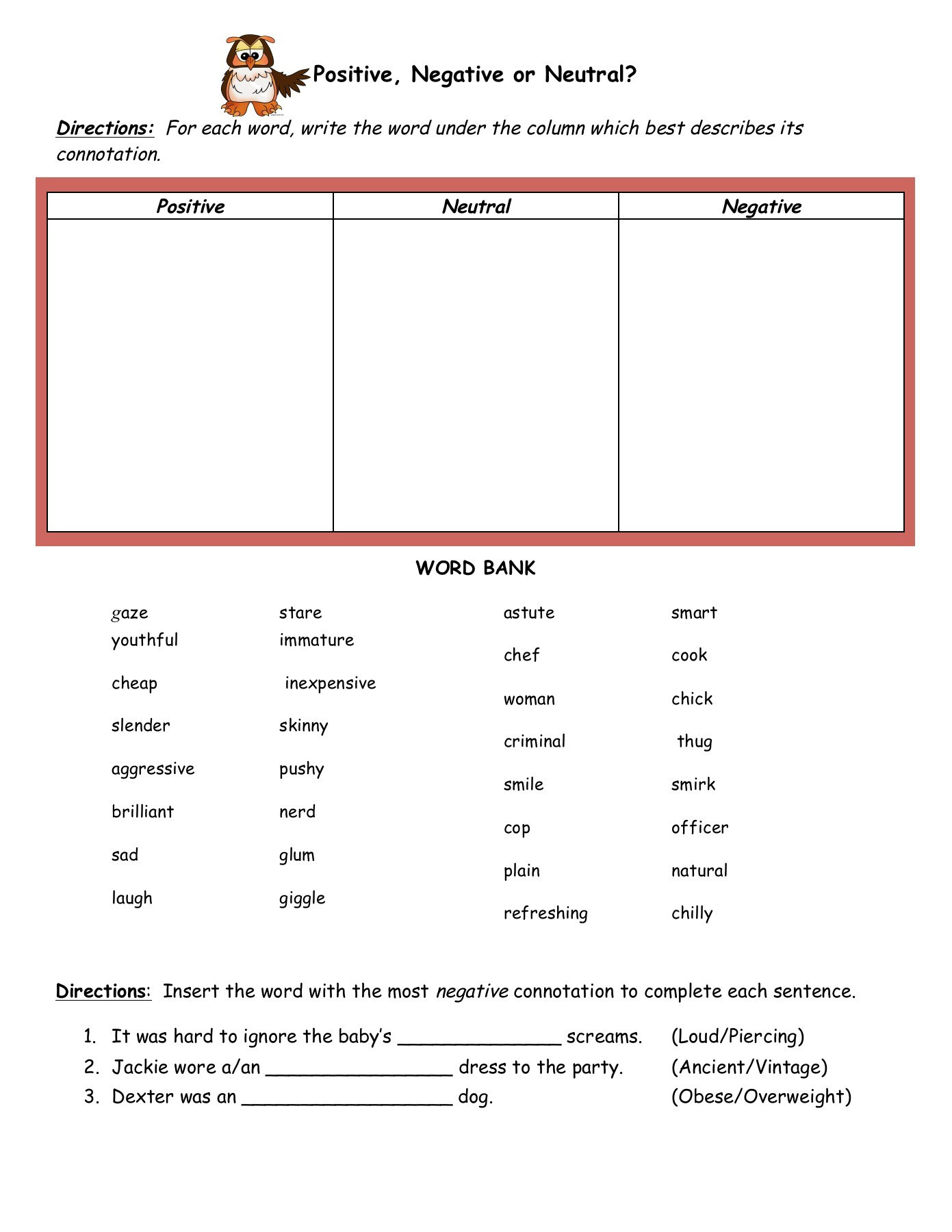 Denotation and Connotation Worksheet Connotation and Denotation Chino Valley Unified School