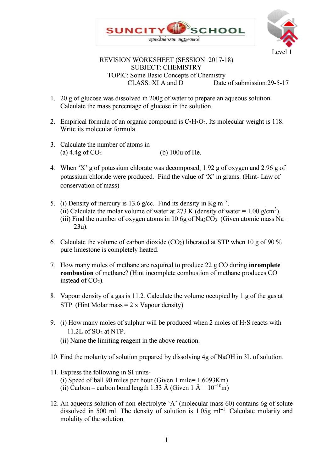 Density Calculations Worksheet 1 Chem Revision Ws Grade 11 Chap 1 by Gagan Deep Singh issuu