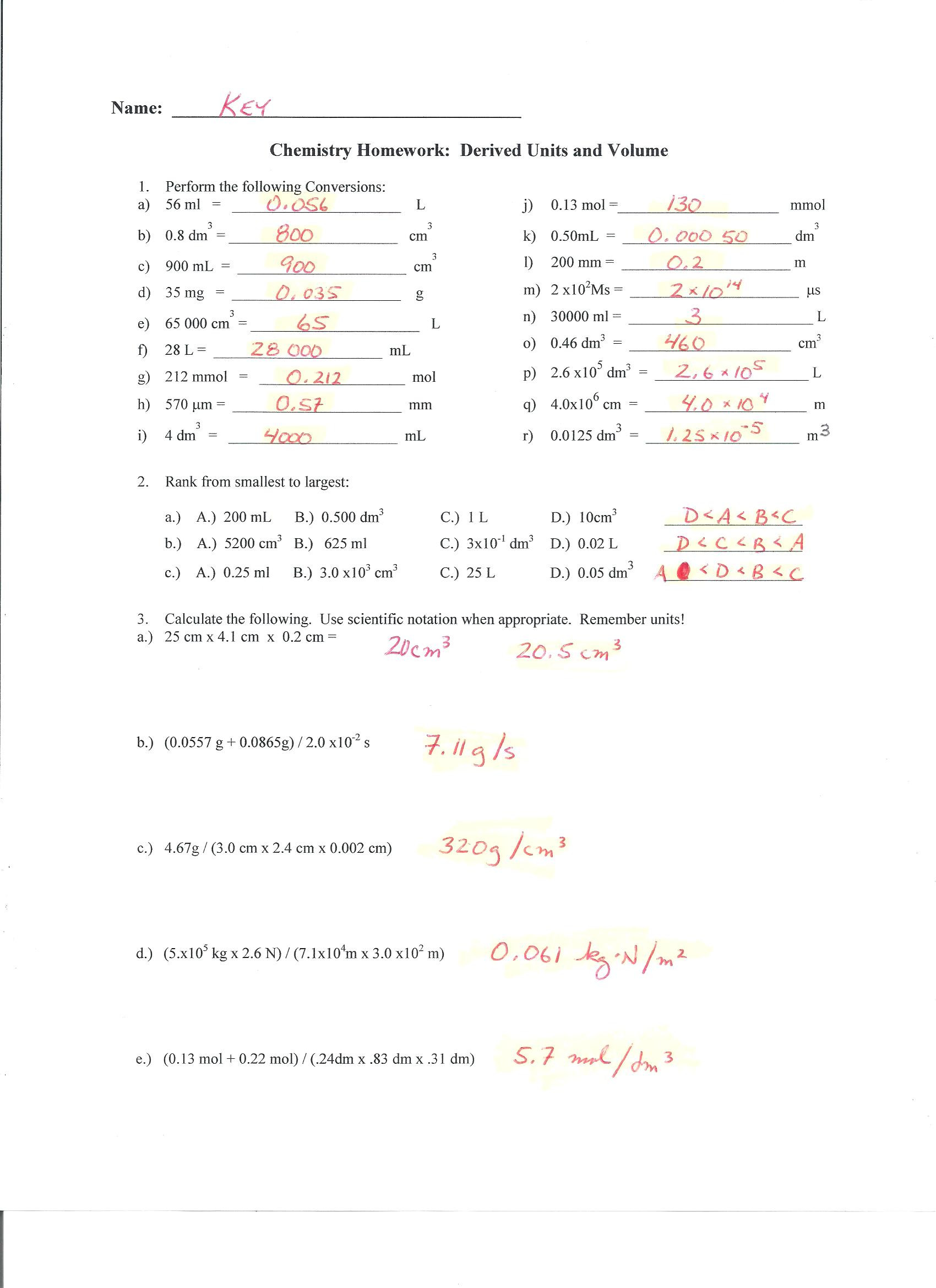 Density Calculations Worksheet Answer Key Mr D S Cp Chemistry 2018 2019 Web Page