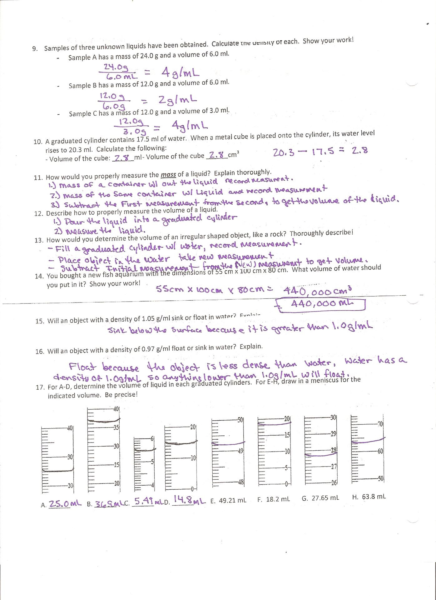 Density Practice Problem Worksheet Calculating Percent by Mass Volume Chem Worksheet 15 2