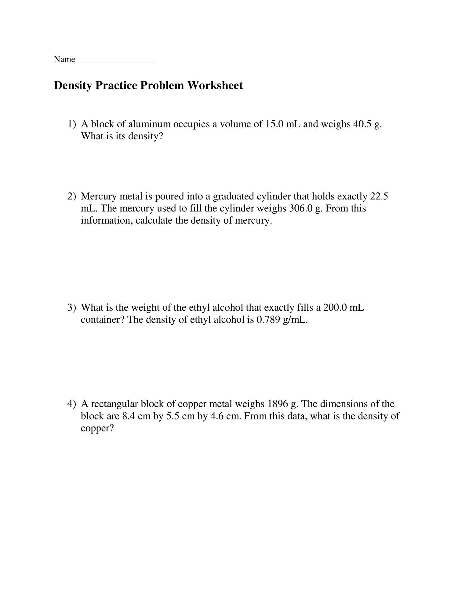 Density Practice Problem Worksheet Density Practice Problems Pdf
