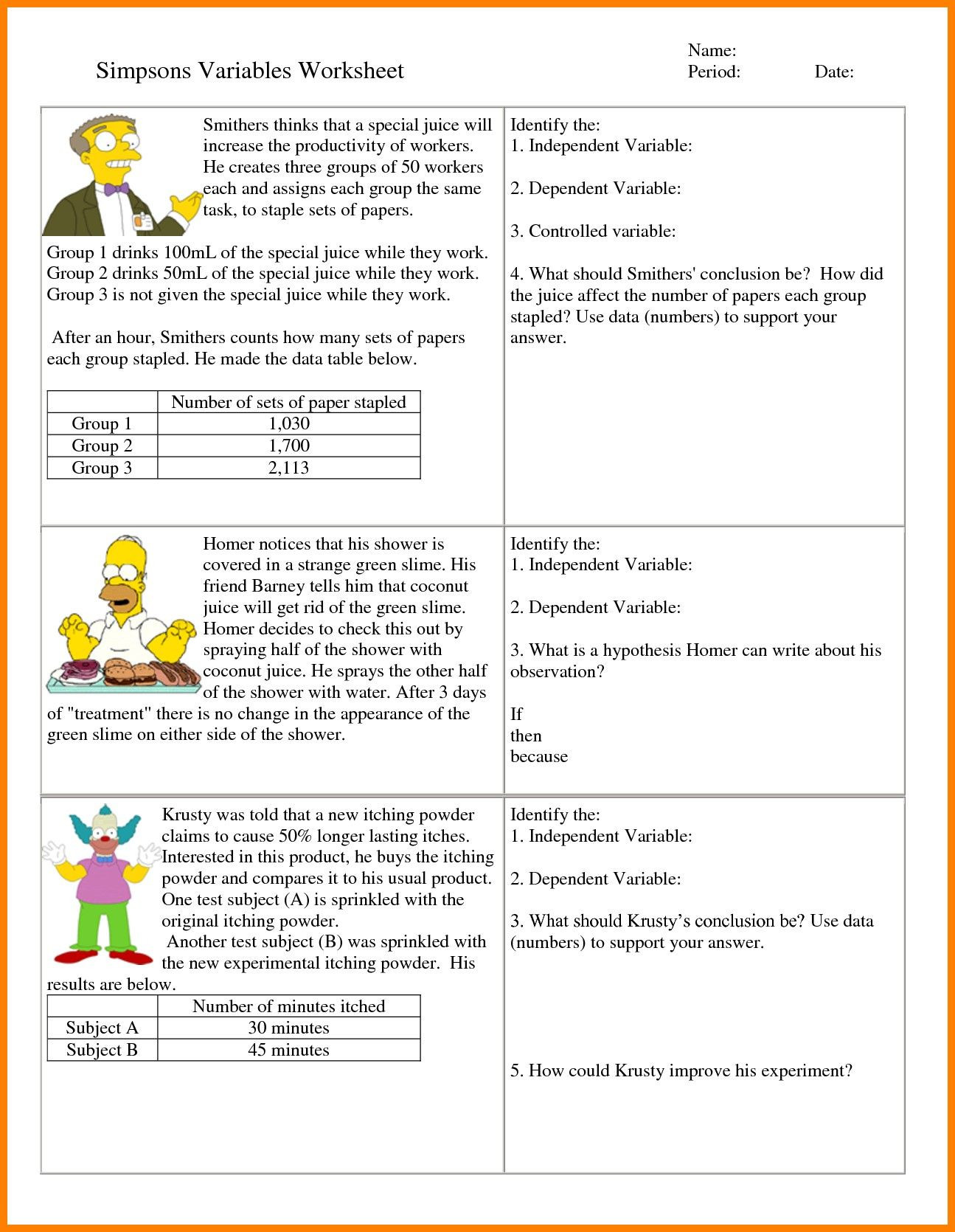Dependent and Independent Variables Worksheet 6th Grade Hypothesis Worksheet Refrence 7 Independent and