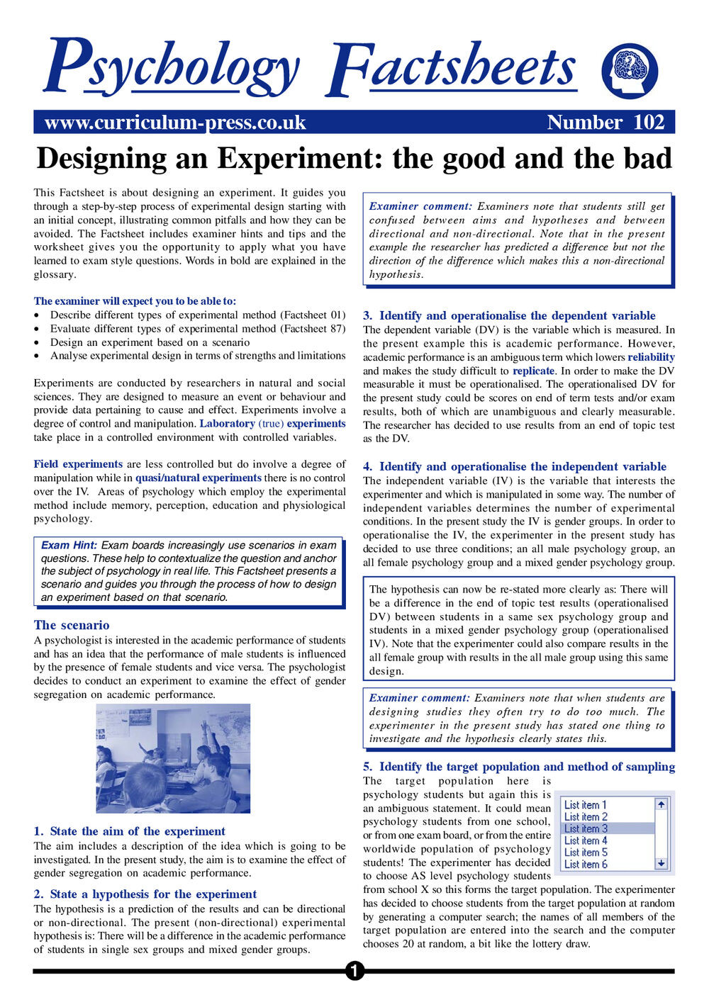 Designing An Experiment Worksheet Curriculum Press Designing An Experiment the Good and the Bad