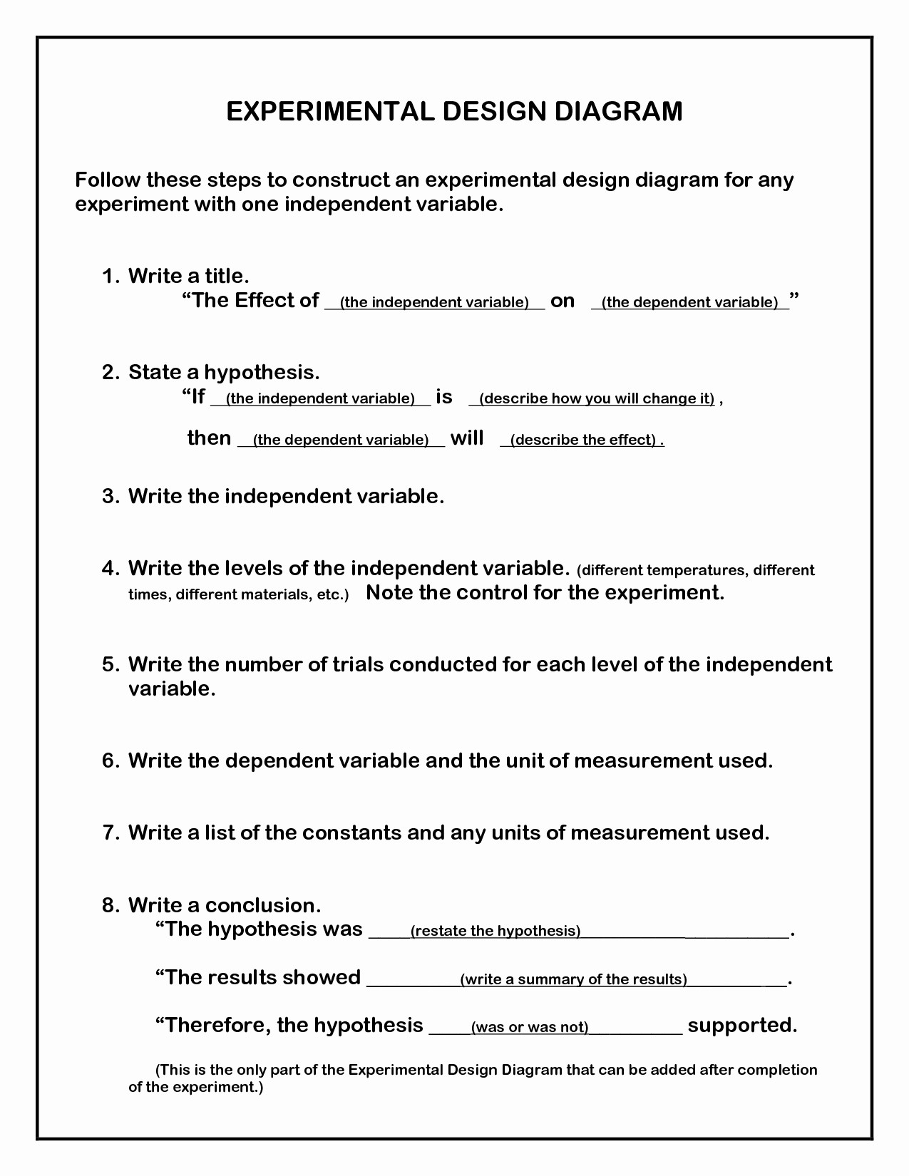 Designing An Experiment Worksheet Experimental Design Worksheet Answers