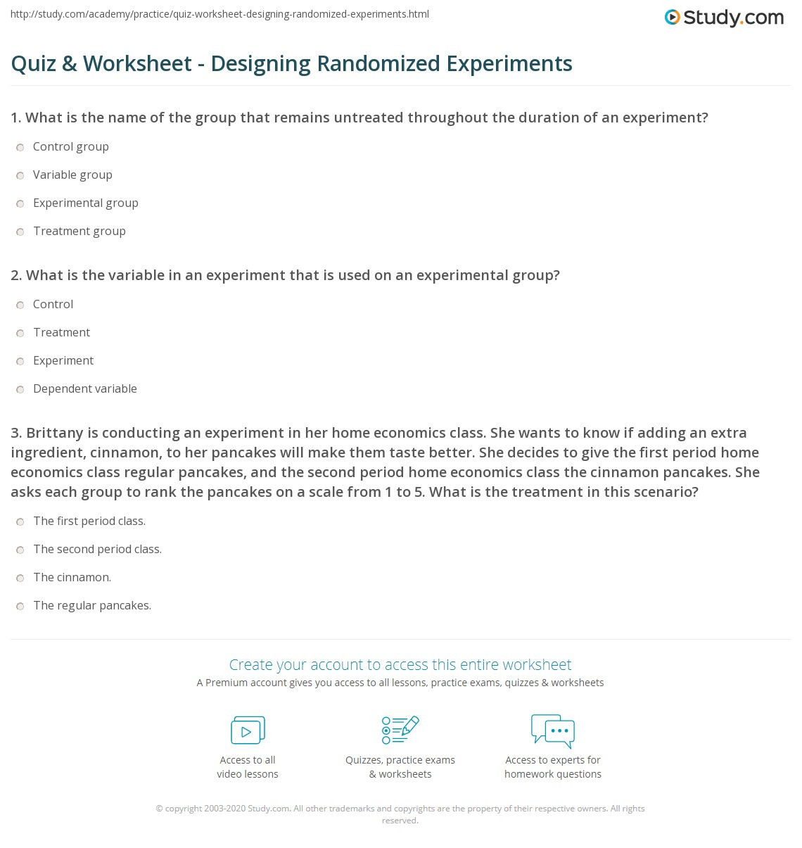 Designing An Experiment Worksheet Quiz &amp; Worksheet Designing Randomized Experiments