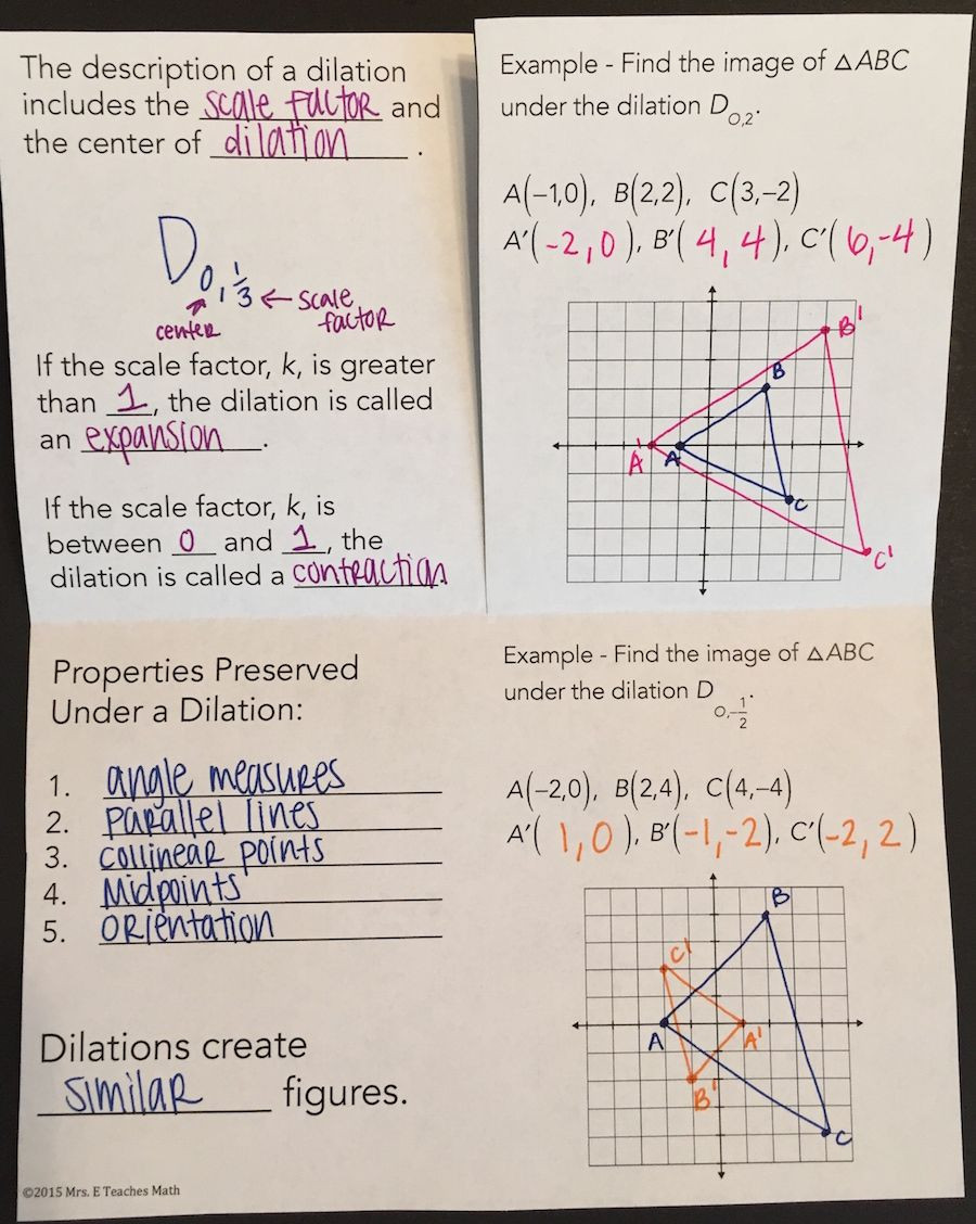 Dilations and Scale Factor Worksheet Geometric Dilations Foldable