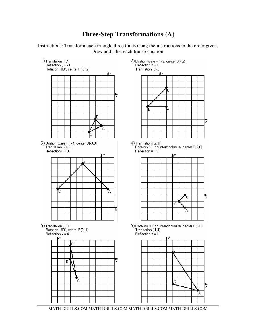Dilations Translations Worksheet Answers Three Step Transformations A