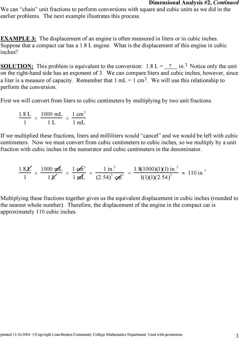 Dimensional Analysis Problems Worksheet Dimensional Analysis 2 Pdf Free Download