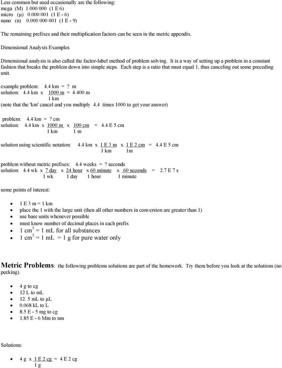 Dimensional Analysis Problems Worksheet Metric System Math Review Dimensional Analysis Pdf Free