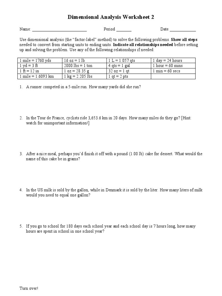 Dimensional Analysis Worksheet 2 013 Dimensionalanalysisreview2 Pound Mass