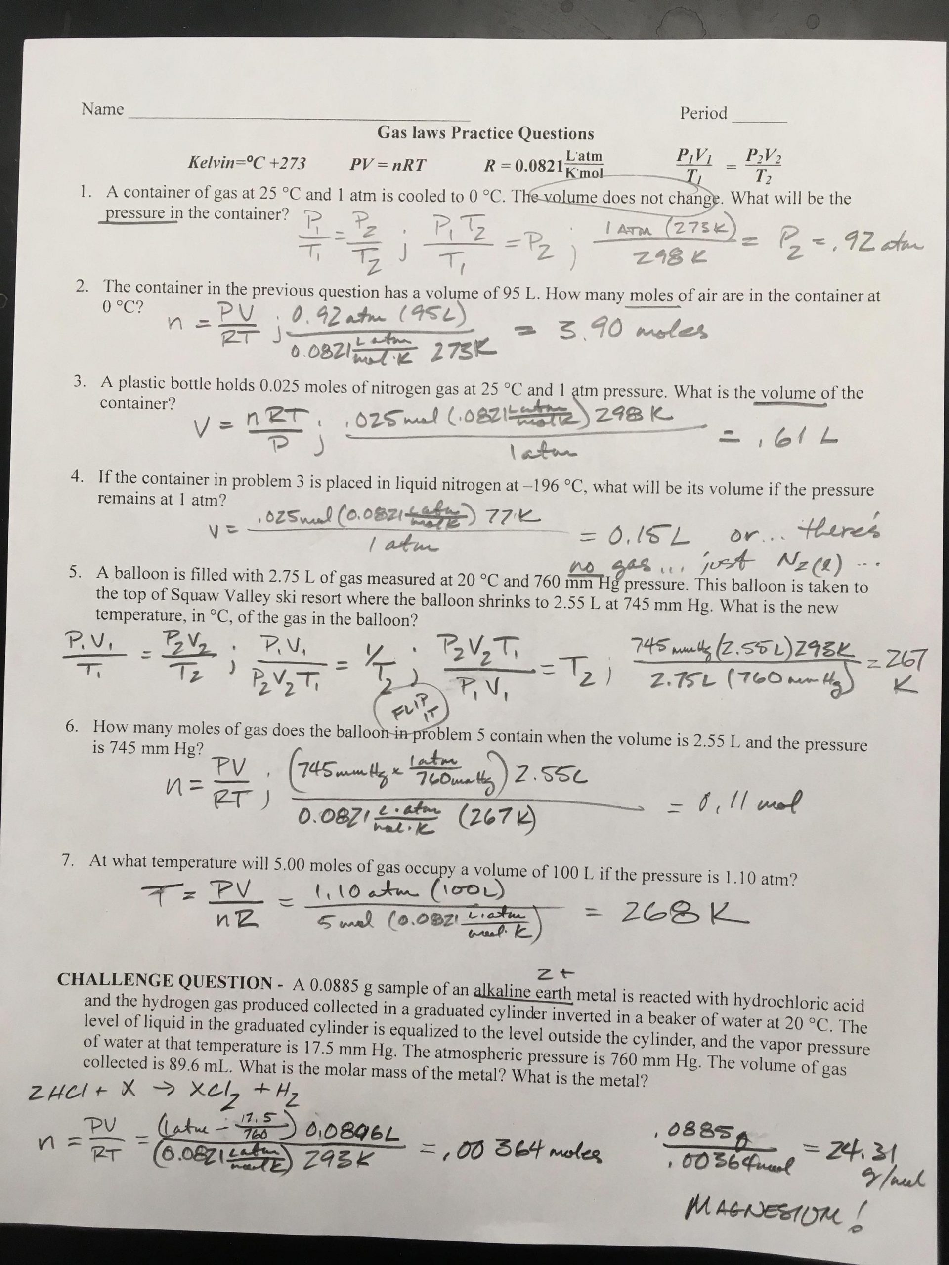 Dimensional Analysis Worksheet Answers Chemistry Foothill High School