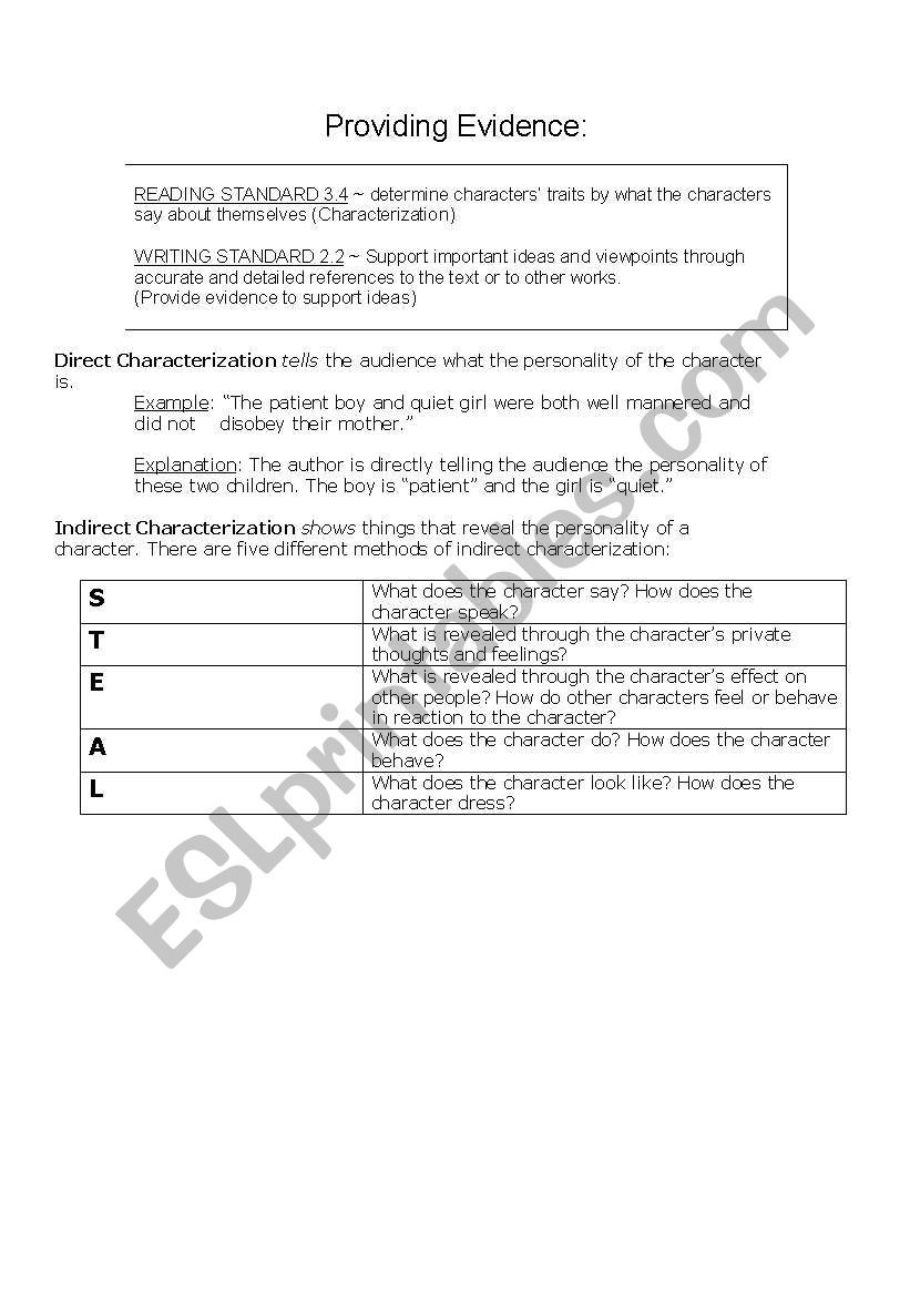 Direct and Indirect Characterization Worksheet English Worksheets Indirect Characterization In forged by