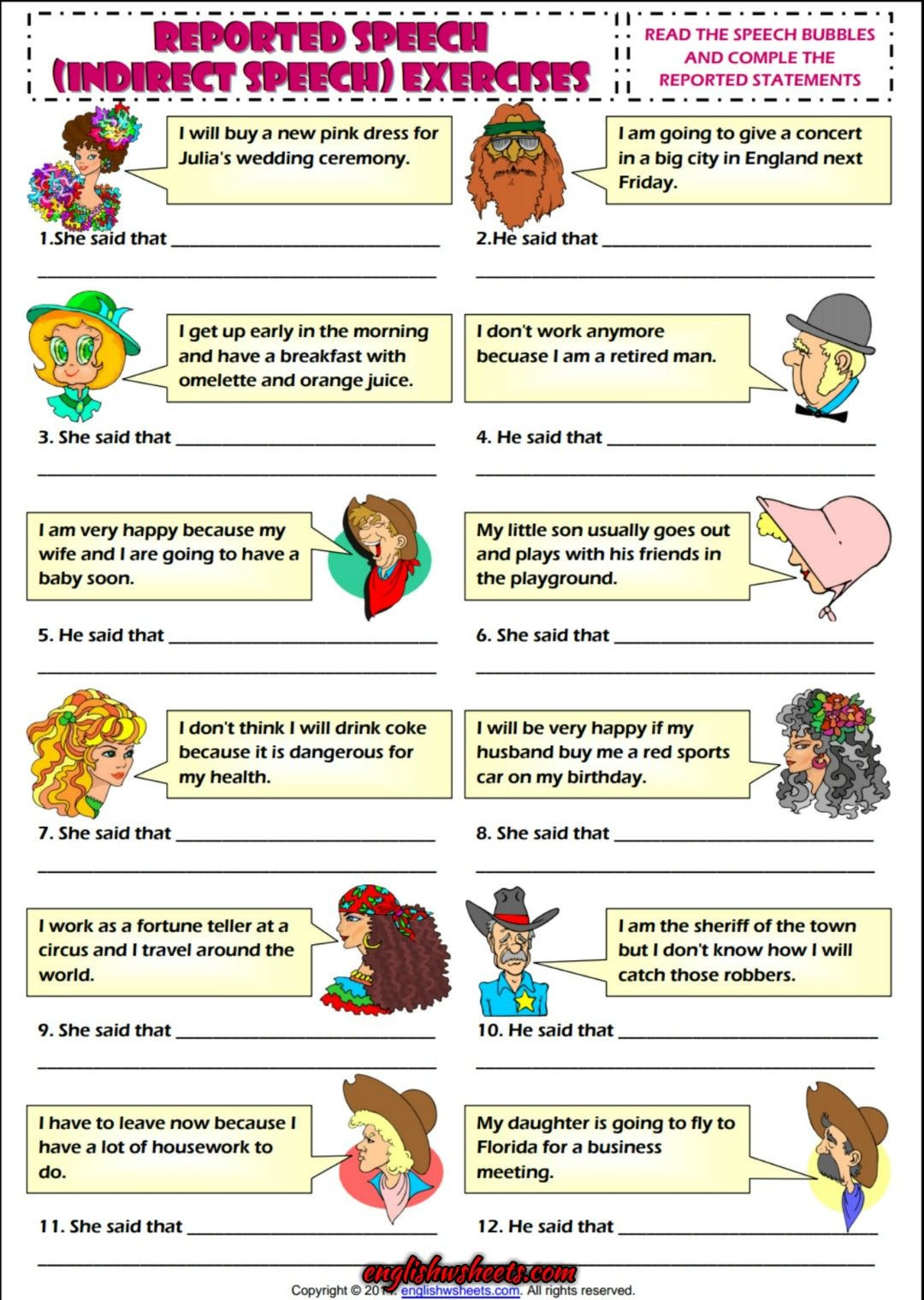 Direct and Indirect Characterization Worksheet Indirect Speech Esl Grammar Exercise Worksheet