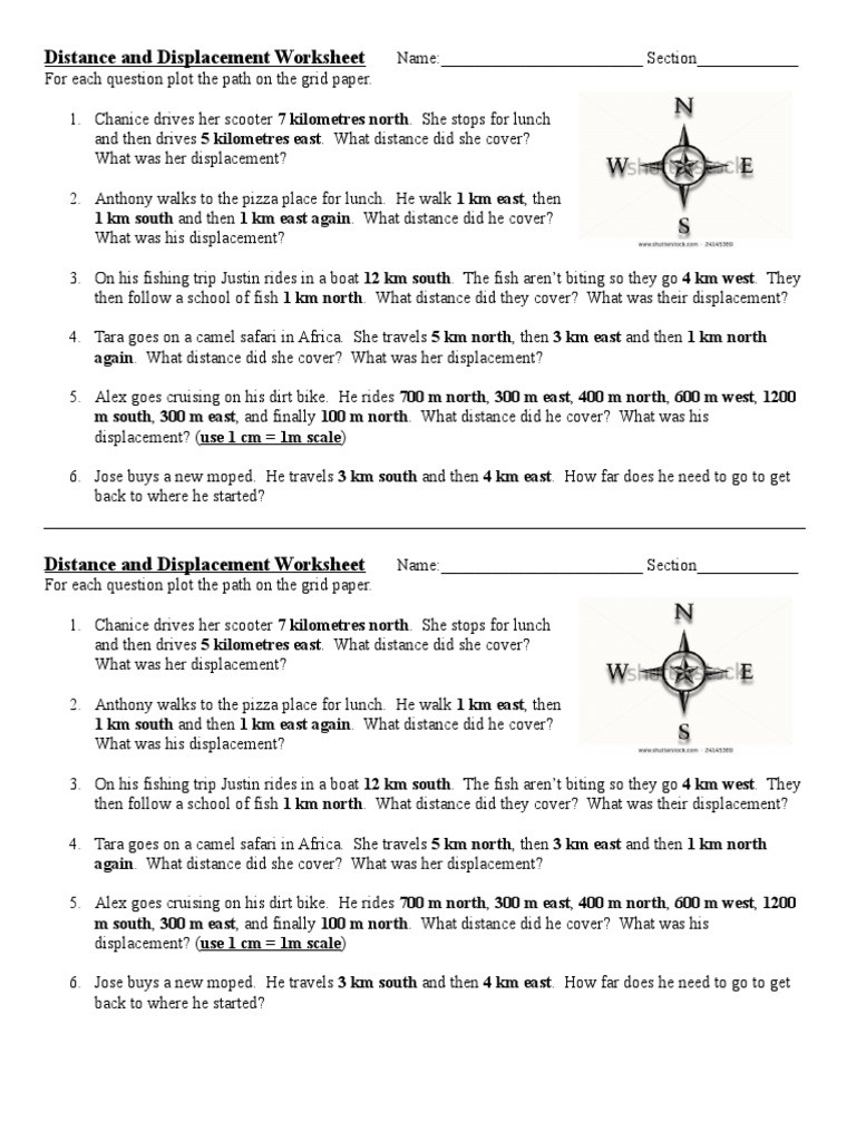 Distance and Displacement Worksheet Answers Distance Displacement Velocity Practice Problems