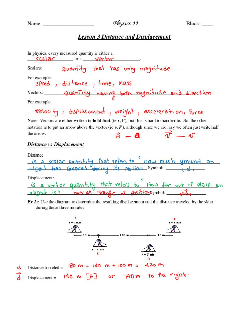 Distance Vs Displacement Worksheet Lesson 3 Distance &amp; Displacement Key Velocity