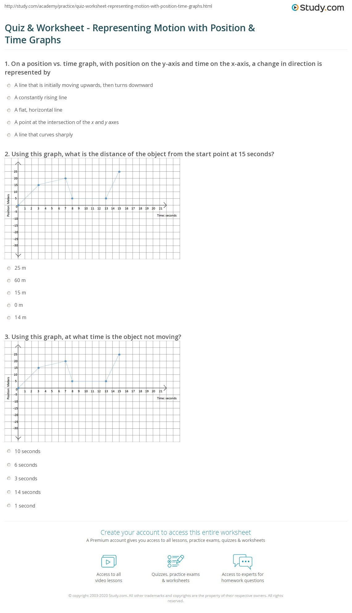 Distance Vs Time Graph Worksheet Quiz &amp; Worksheet Representing Motion with Position &amp; Time