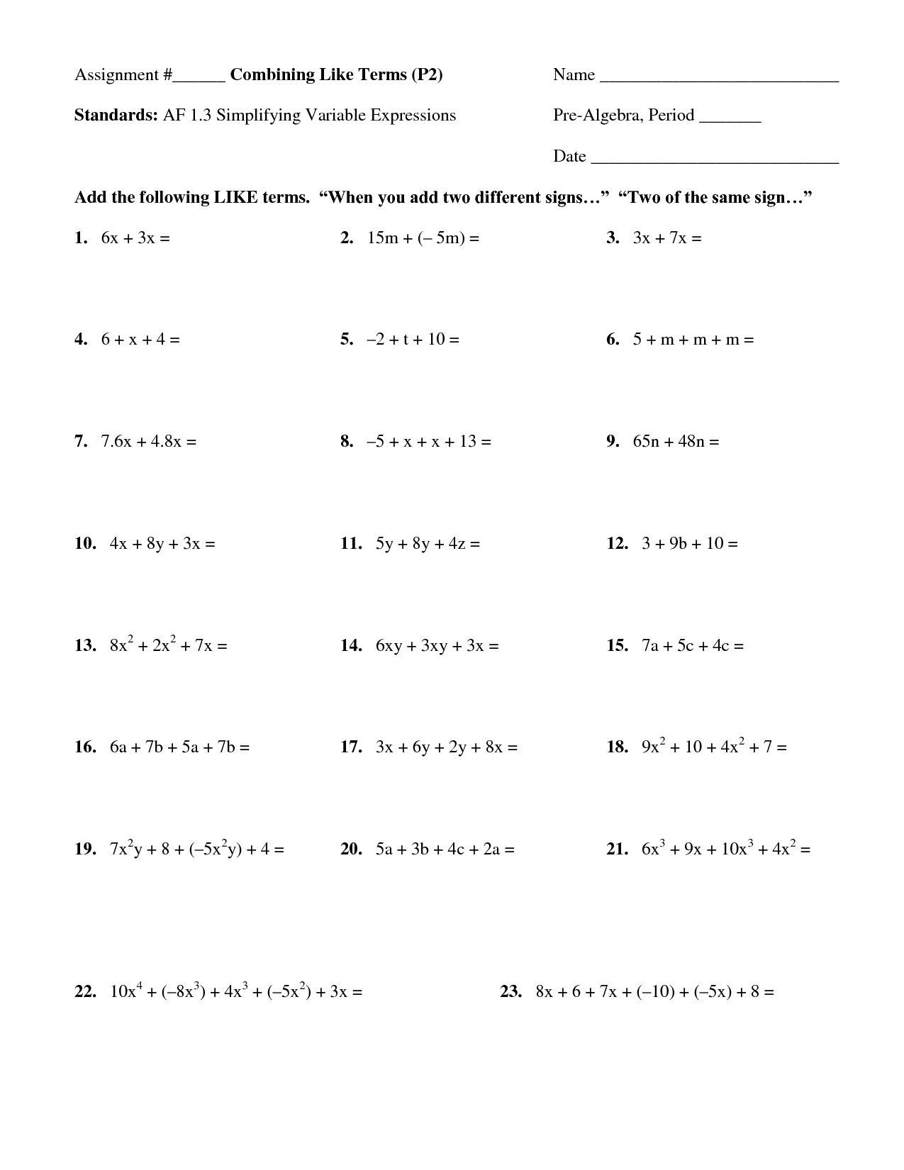 Distributive Property with Variables Worksheet Distributive Property Worksheets for 8th Grade