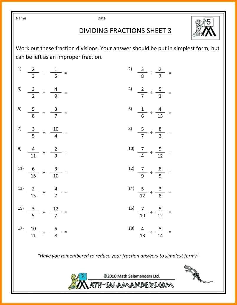 Dividing Fractions Word Problems Worksheet Dividing Fraction Worksheets 9 Division Fractions