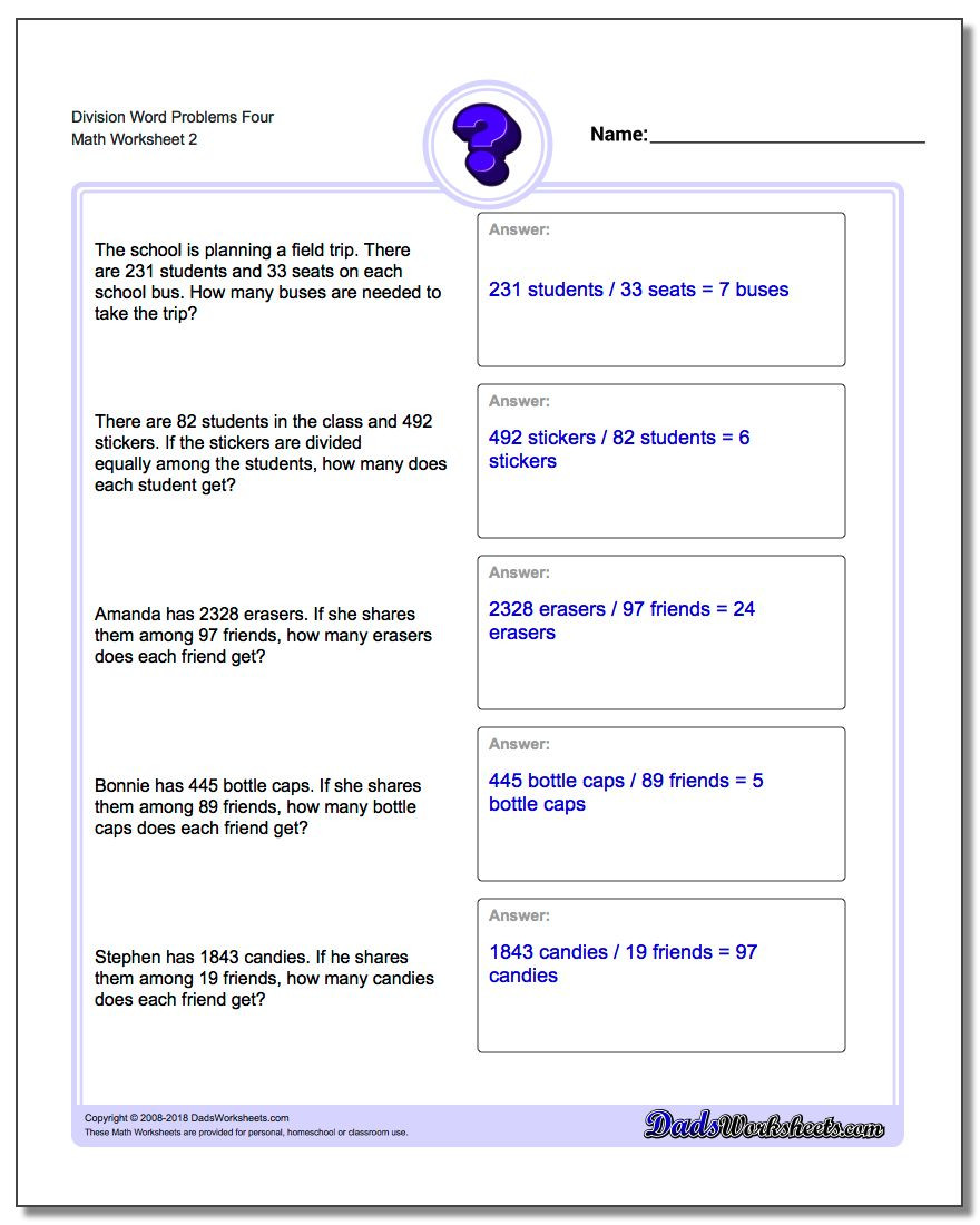 Dividing Fractions Word Problems Worksheet Division Word Problems