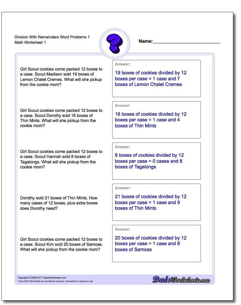 Dividing Fractions Word Problems Worksheet Girl Scout Cookie Division Worksheet Word Problems Worksheet