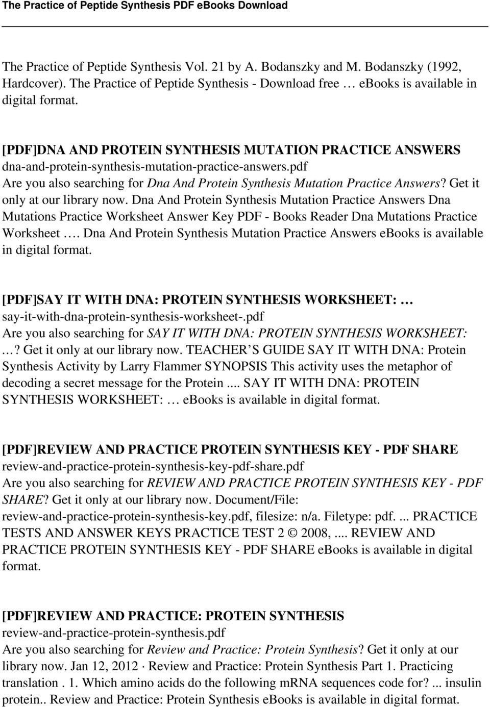 Dna Mutations Practice Worksheet Answer the Practice Of Peptide Synthesis Pdf Free Download